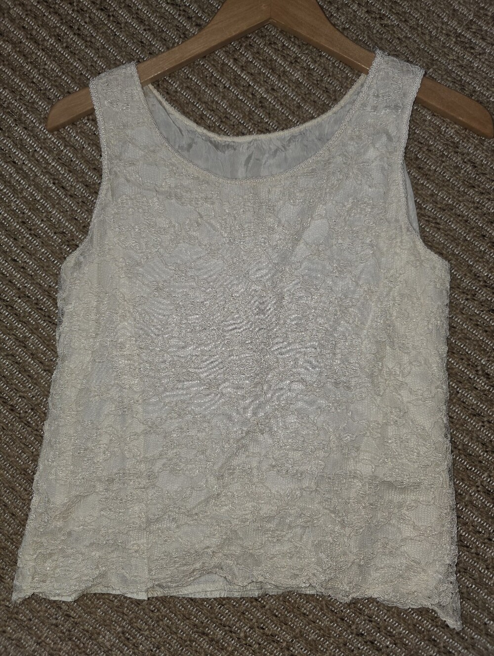 Lace Lined Tank Style Top Handmade Vintage Cream Measures Small.
